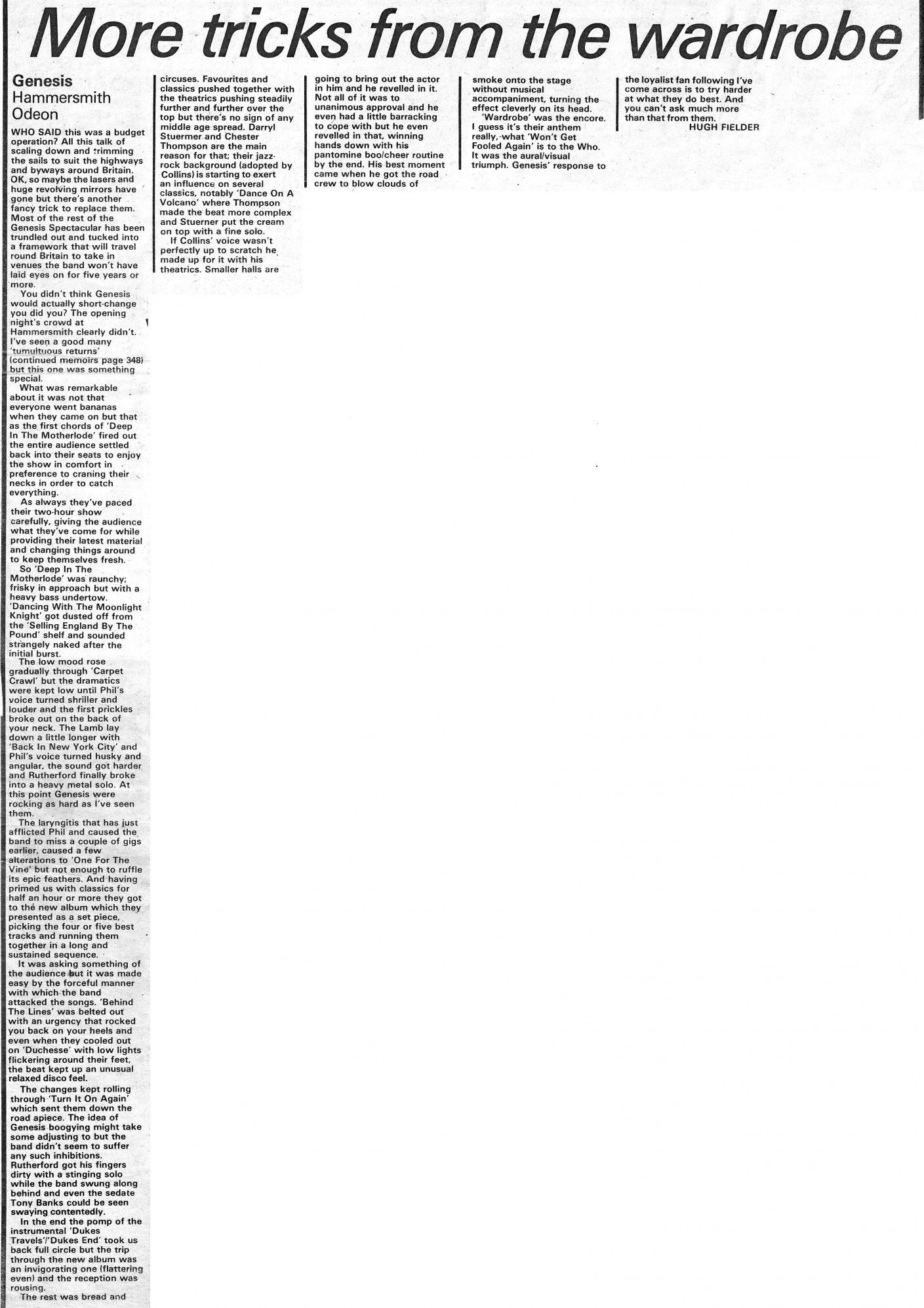 Gig review Hugh Fielder reviews Genesis at The Hammersmith Odeon