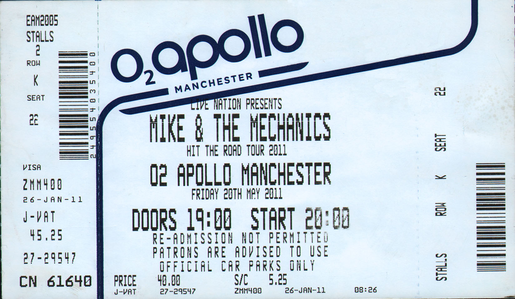 Ticket The O2 Apollo Manchester 20th May The Genesis Archive