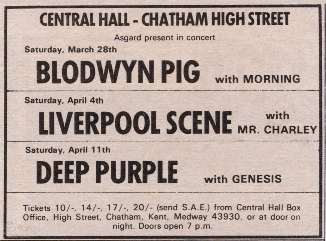 Gig advert Central Hall Chatham Kent 11th April The Genesis