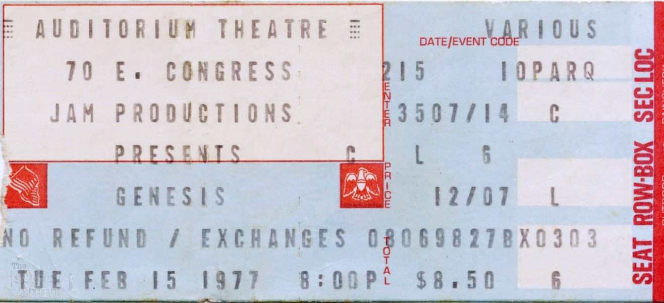 Genesis Ticket The Auditorium Theatre Chicago 15th