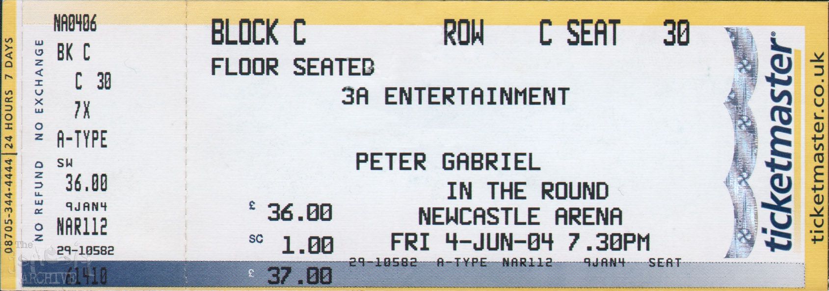 Ticket Newcastle Arena Newcastle 4th June The Genesis Archive