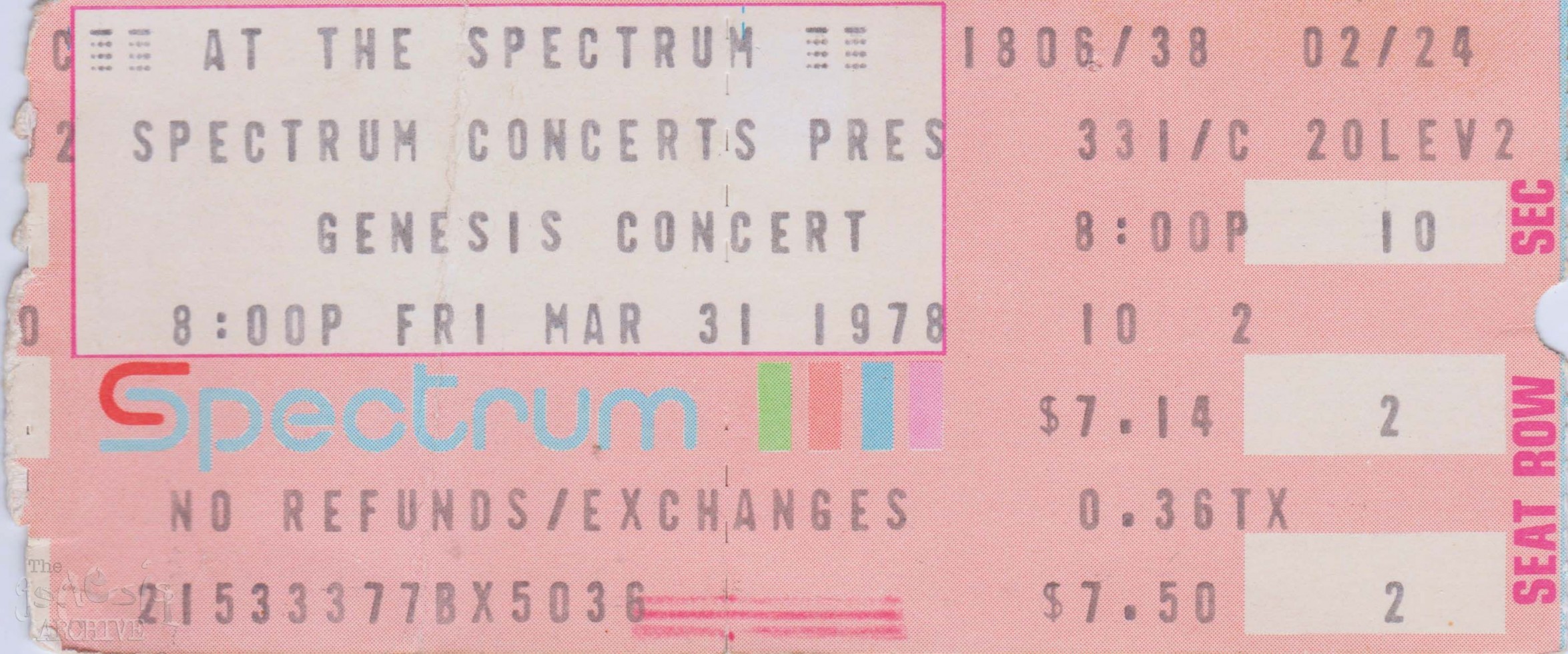 Ticket – Genesis – The Spectrum Arena – Philadelphia – 31st March – The ...