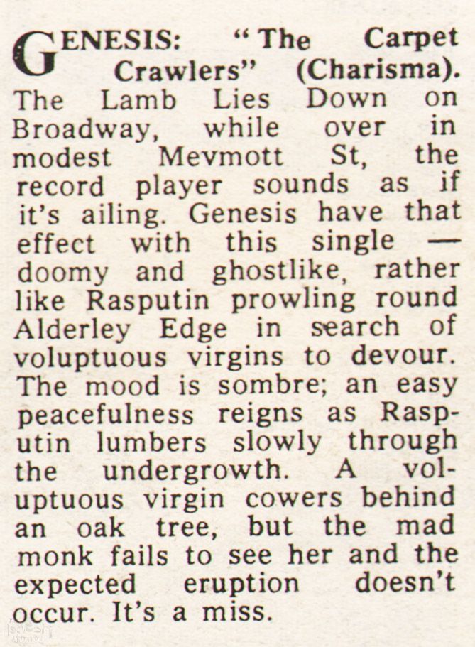 Review Carpet Crawlers single Melody Maker 26th April The