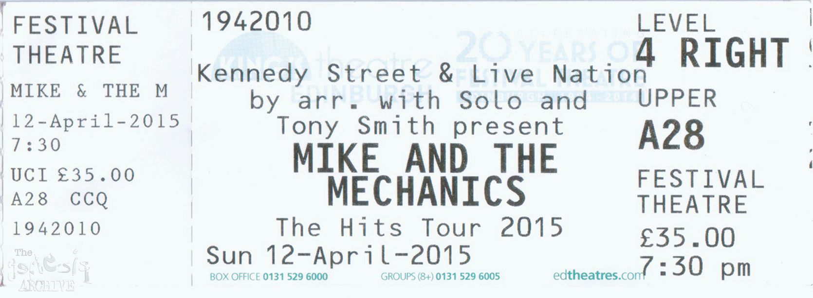 Ticket MM The Festival Theatre Edinburgh April 12th The 