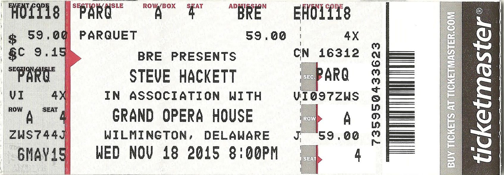 Ticket SH The Grand Opera House Wilmington Delaware 18th