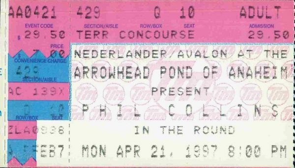 Ticket – PC – Arrowhead Pond Of Anaheim – 21st April – The Genesis Archive