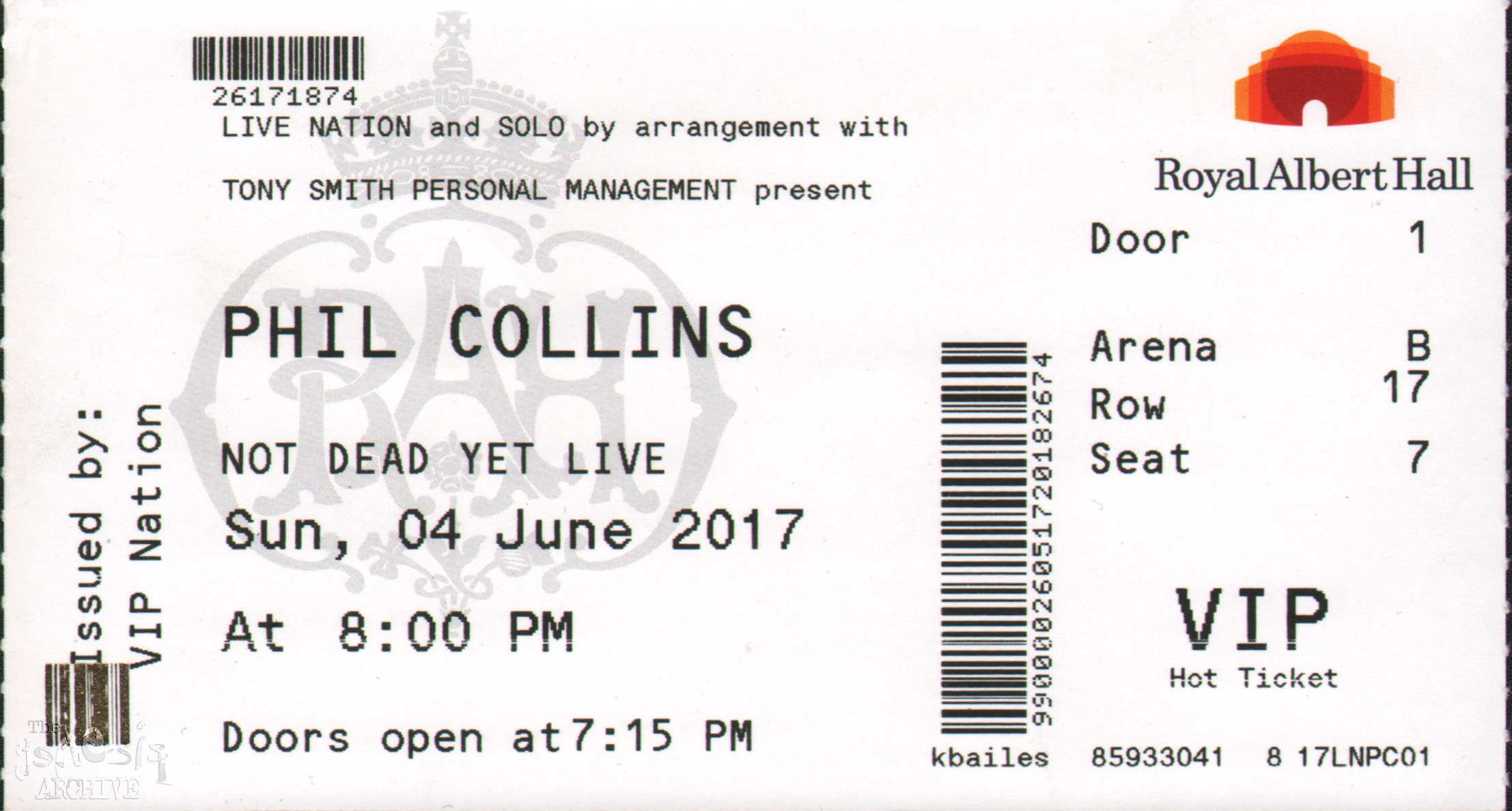 Ticket PC The Royal Albert Hall London 4th June The Genesis