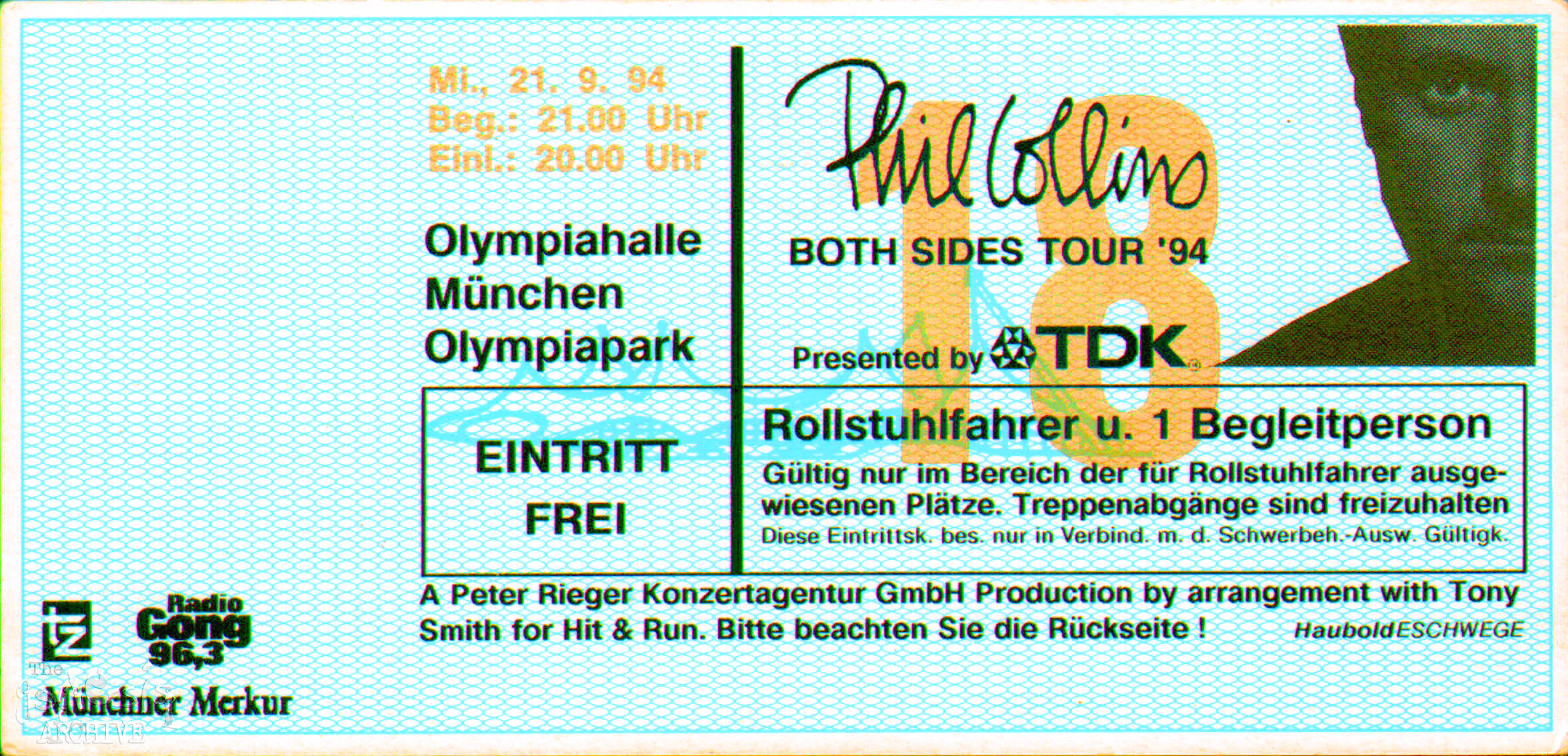 Ticket – PC – Olympiahalle – Munich – 21st September – The Genesis Archive