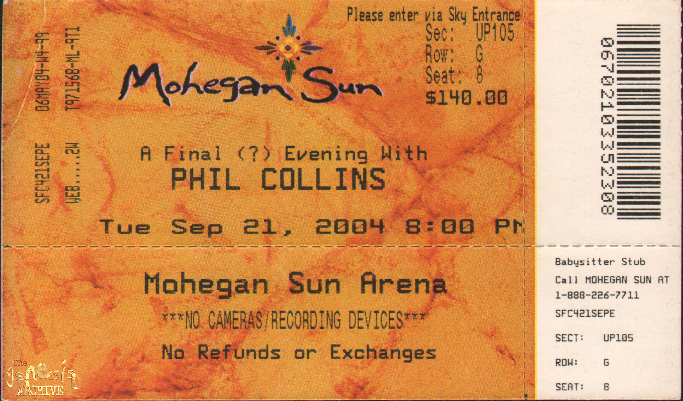 Ticket PC Mohegan Sun Arena Uncasville 21st September The