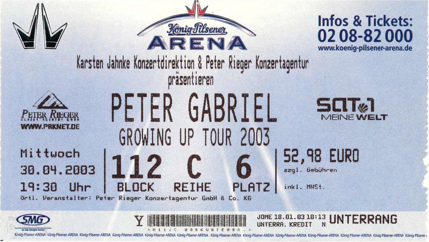 Ticket PG Konig Pilsner Arena Oberhausen 30th