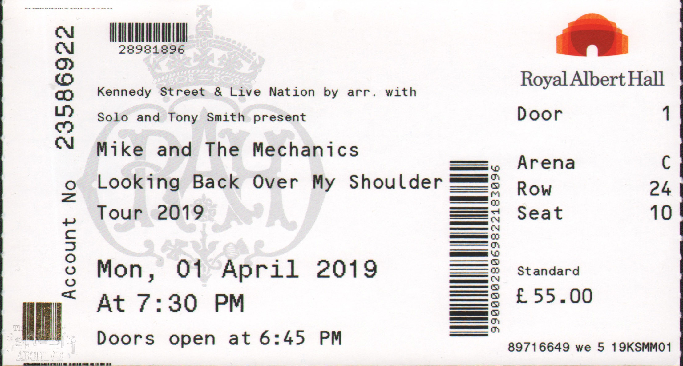 Ticket MM The Royal Albert Hall London 1st April The Genesis Archive