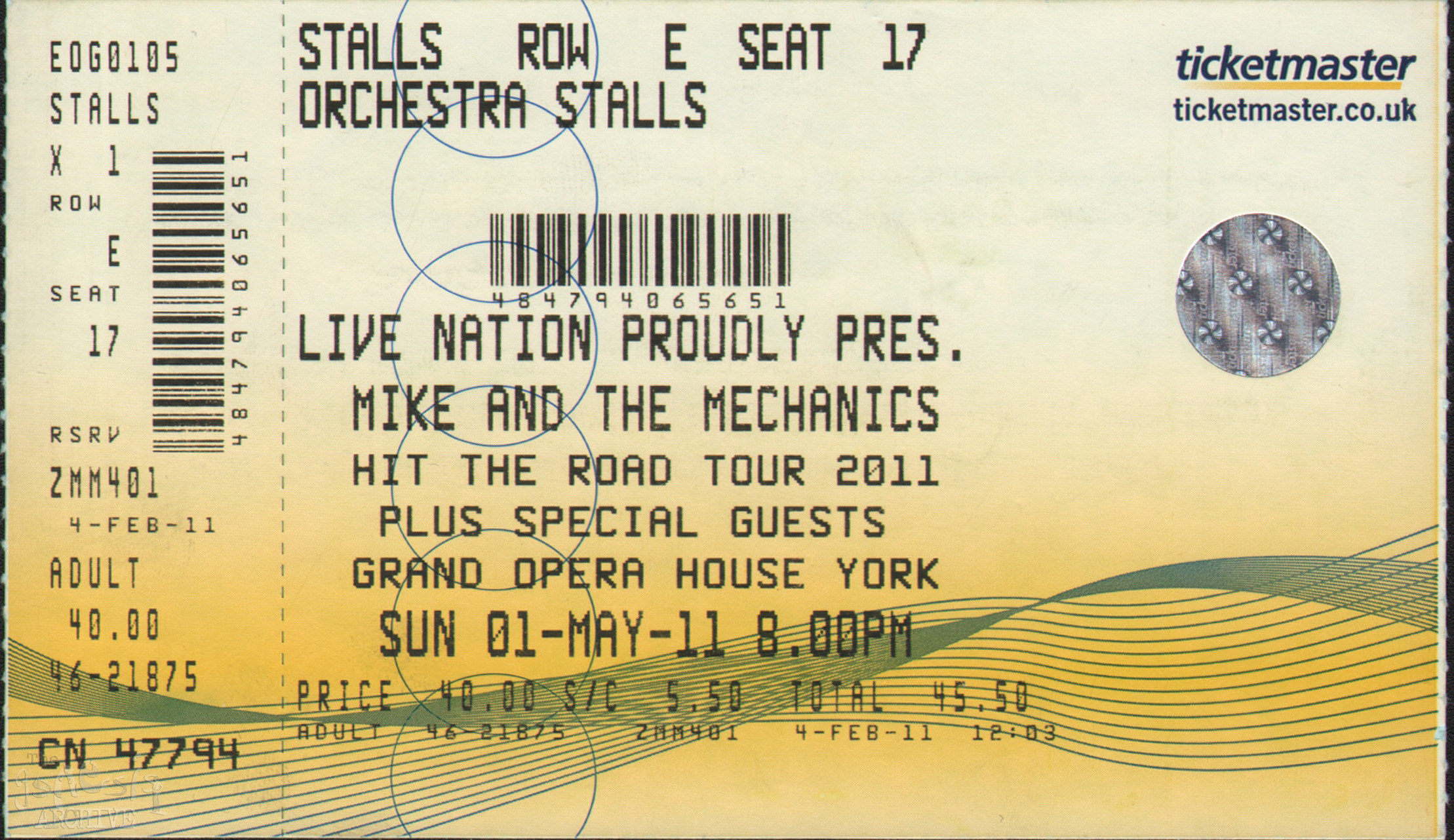 Ticket MM The Grand Opera House York 1st May The Genesis Archive