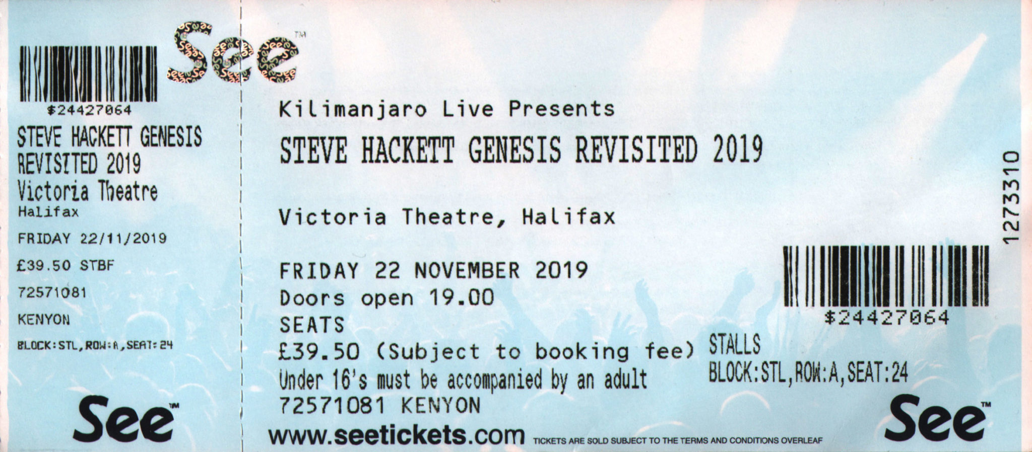 Ticket SH The Victoria Theatre Halifax 22nd November The Genesis Archive