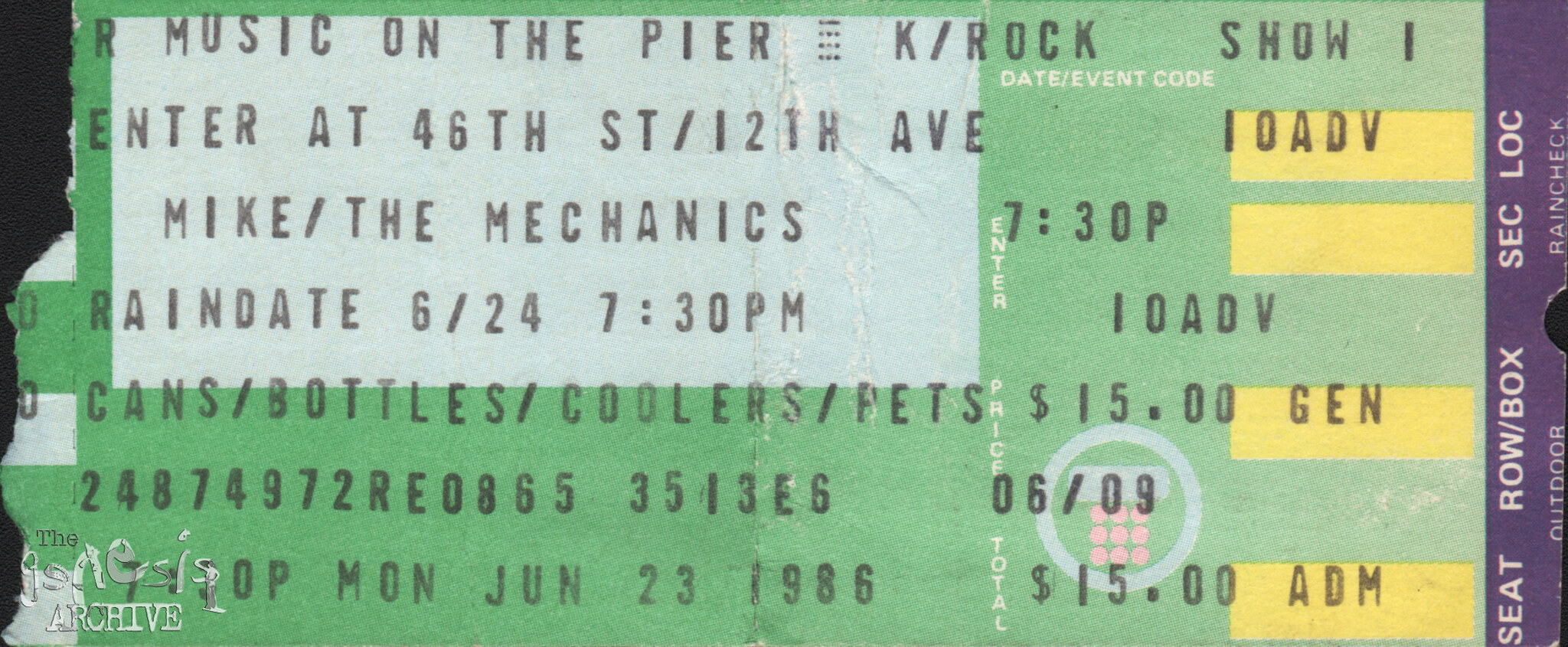 Ticket MM Pier 84 New York City NY 23rd June The Genesis Archive