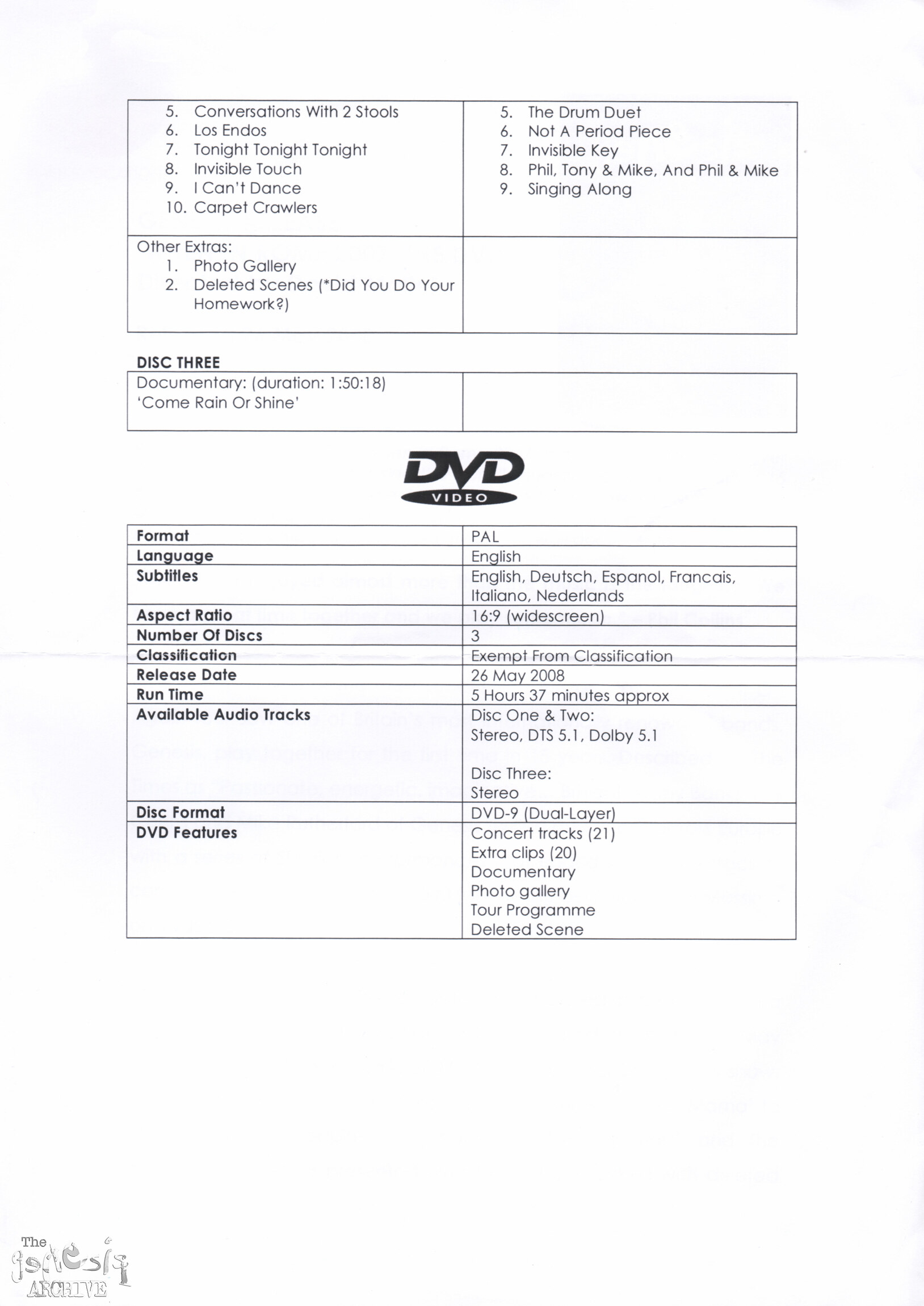 Press kit Genesis When In Rome Live DVD The Genesis Archive Press kit Genesis When In Rome Live DVD The Genesis Archive