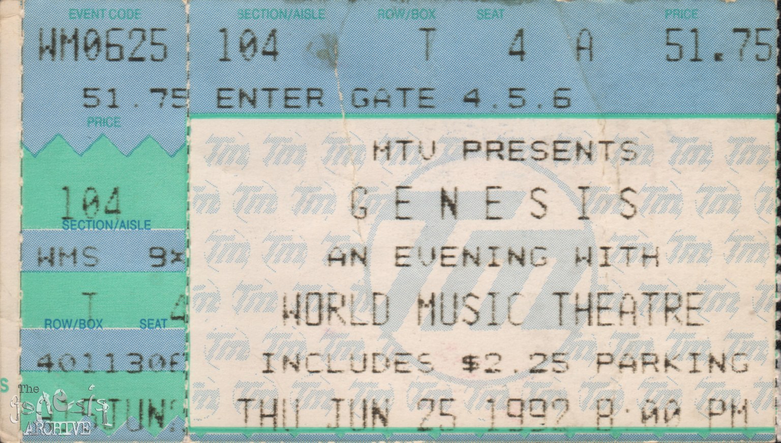 Ticket Genesis The World Music Theatre Tinley Park 25th June The Genesis Archive