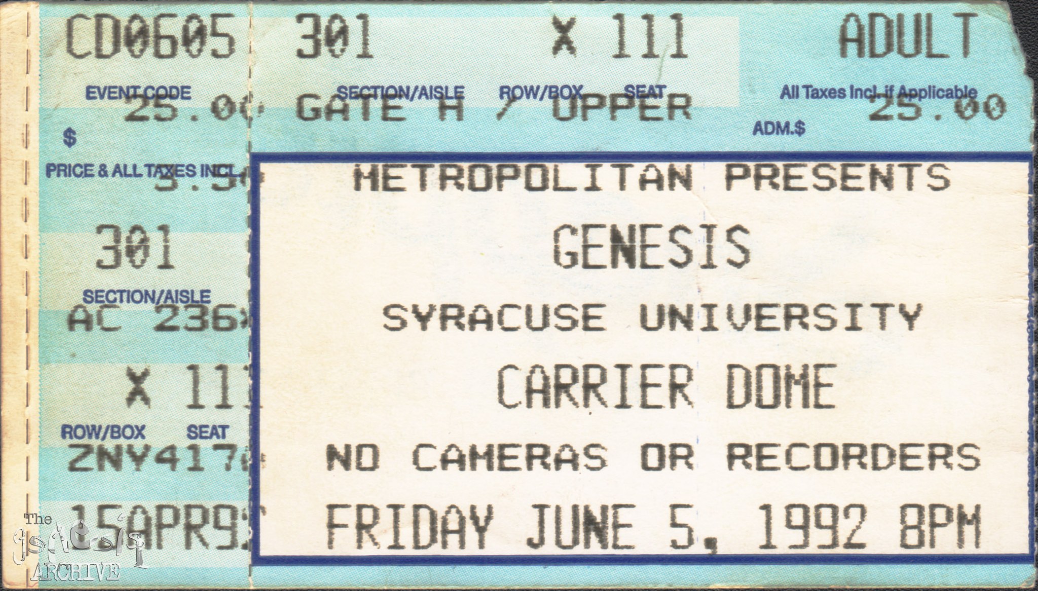 Ticket Genesis The Carrier Dome Syracuse 5th June The Genesis Archive